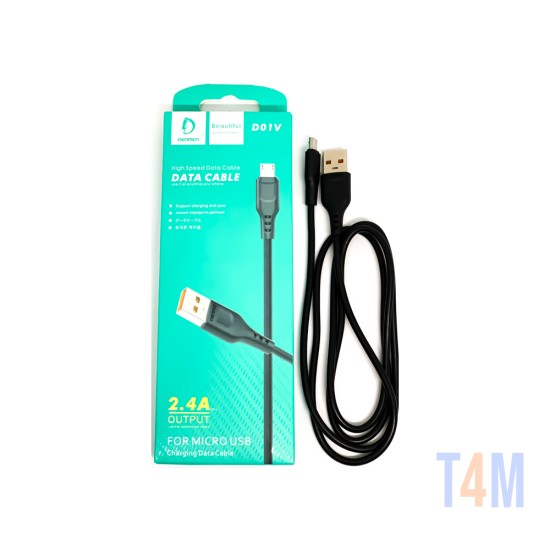 CABO DE CARREGAMENTO RÁPIDO DENMEN D01V MICROUSB 2.4A PRETO